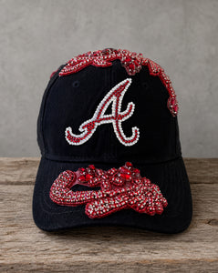 Red Crystal Appliqué Atlanta Hat with handcrafted rhinestone details