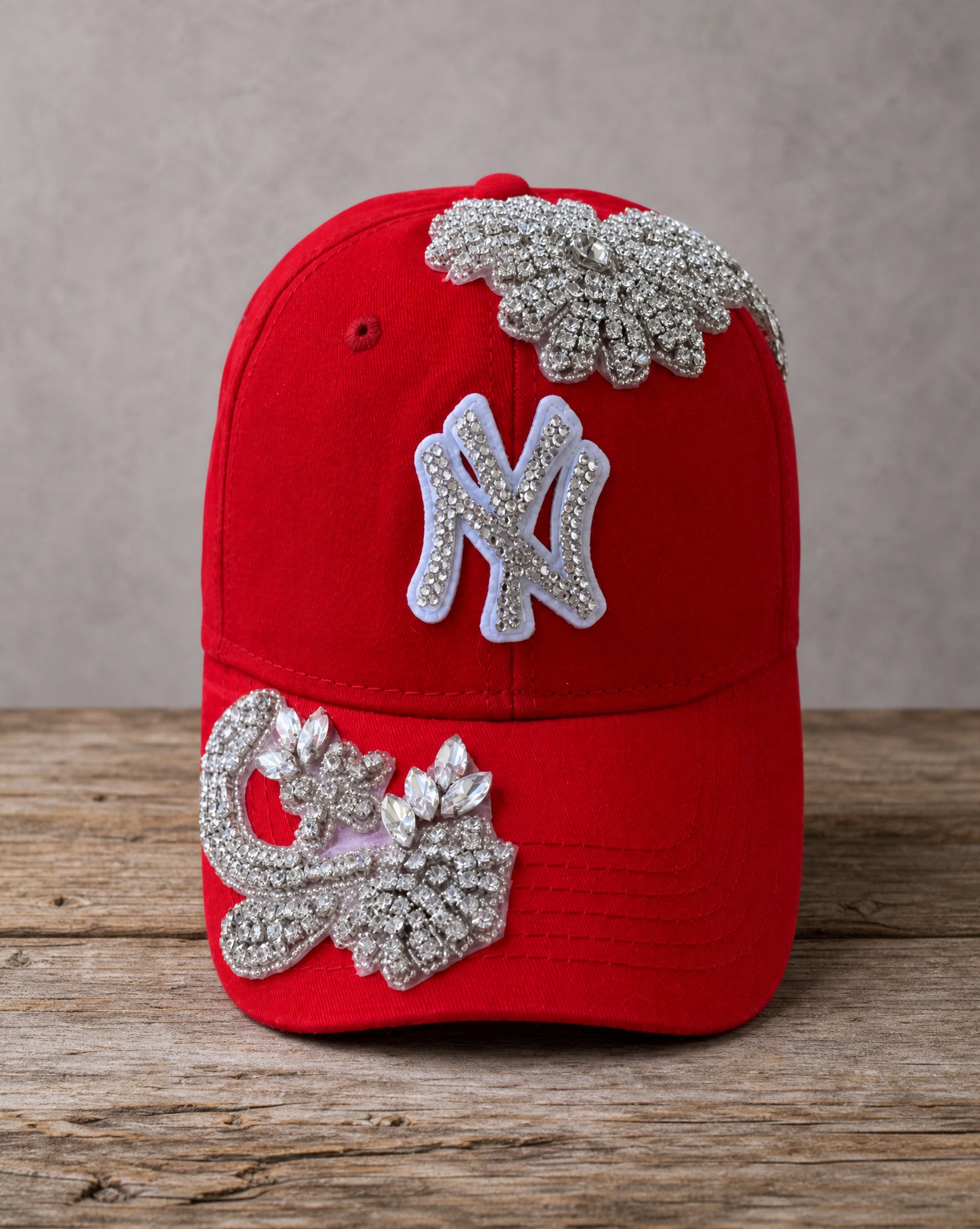 Silver Crystal Appliqué New York Hat with handcrafted crystal embellishment