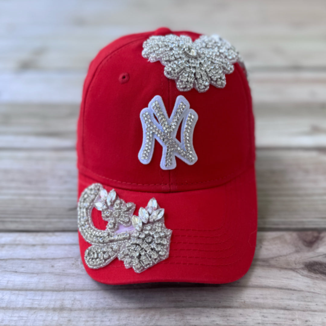 Silver Crystal Appliqué New York Hat with handcrafted crystal embellishment