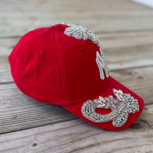 side view Silver Crystal Appliqué New York Hat with handcrafted crystal embellishment