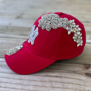side view Silver Crystal Appliqué New York Hat with handcrafted crystal embellishment