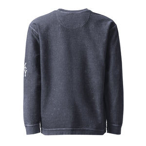 Back view of Believe In New York Rhinestone Comfy Cord Sweatshirt in washed navy