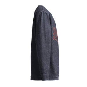 Right side view of Believe In New York Rhinestone Comfy Cord Sweatshirt showing sleeve detail