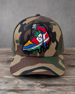 Rebel Sneaker chenille camo hat with handcrafted chenille design