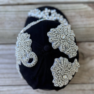 Top view of Luminous Silver Crystal Appliqué Black New York Hat