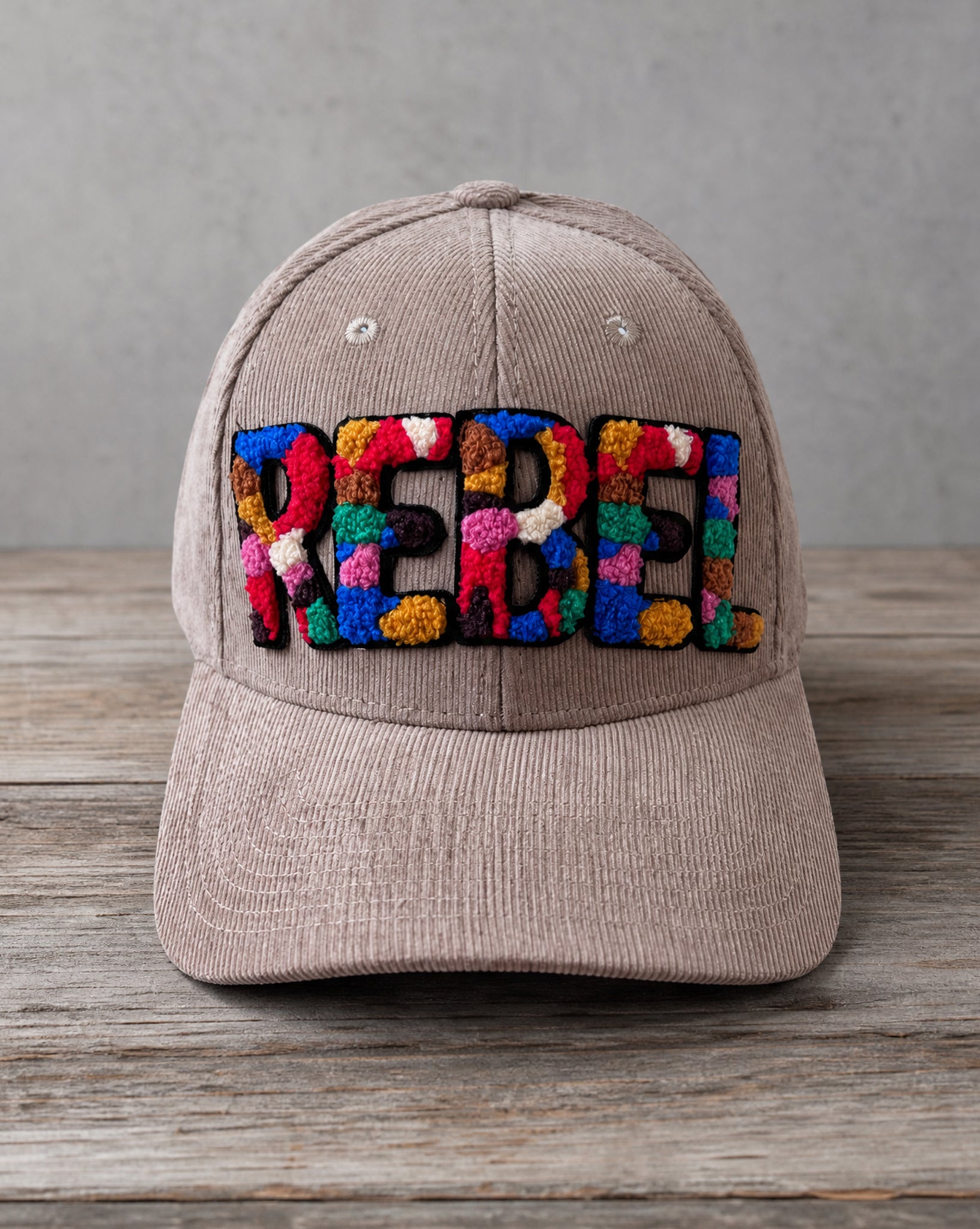 Rebel chenille low profile structured corduroy hat with handcrafted chenille design