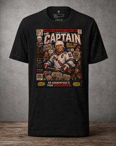 Front view Garbage Pail Ballers™ The Guarantee Mark Messier-inspired Vintage Ice Classics hockey graphic T-shirt