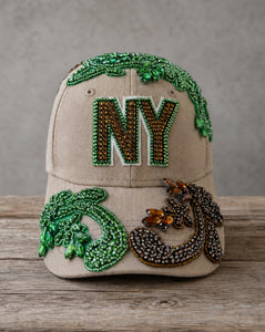 Crystal Appliqué New York hat with hand-applied crystal design