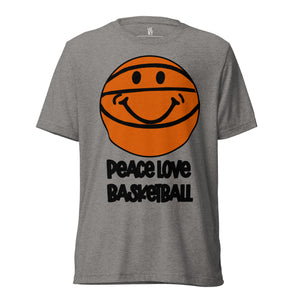 Product mockupPeace Love Basketball graphic T-shirt featuring an original basketball-inspired design