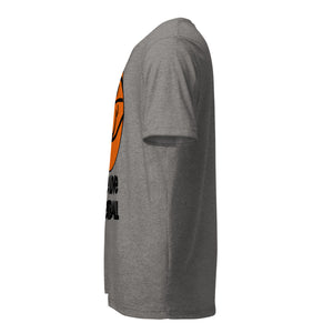 side view Peace Love Basketball graphic T-shirt featuring an original basketball-inspired design