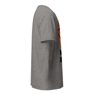 side view Peace Love Basketball graphic T-shirt featuring an original basketball-inspired design