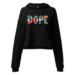 Women's cropped hoodie featuring the original DOPE graphic design