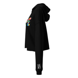 side view Women's cropped hoodie featuring the original DOPE graphic design