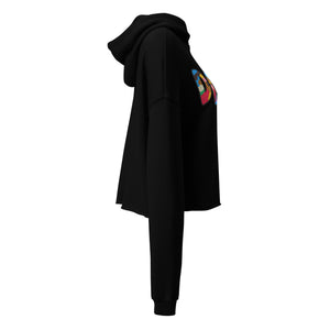 side view Women's cropped hoodie featuring the original DOPE graphic design
