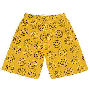 Yellow Smiley Unisex Basketball Shorts - Rebel P Customs
